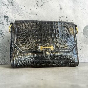 Brahmin Black Croc Embossed Leather Crossbody Style Bag Gold Hardware *No Strap